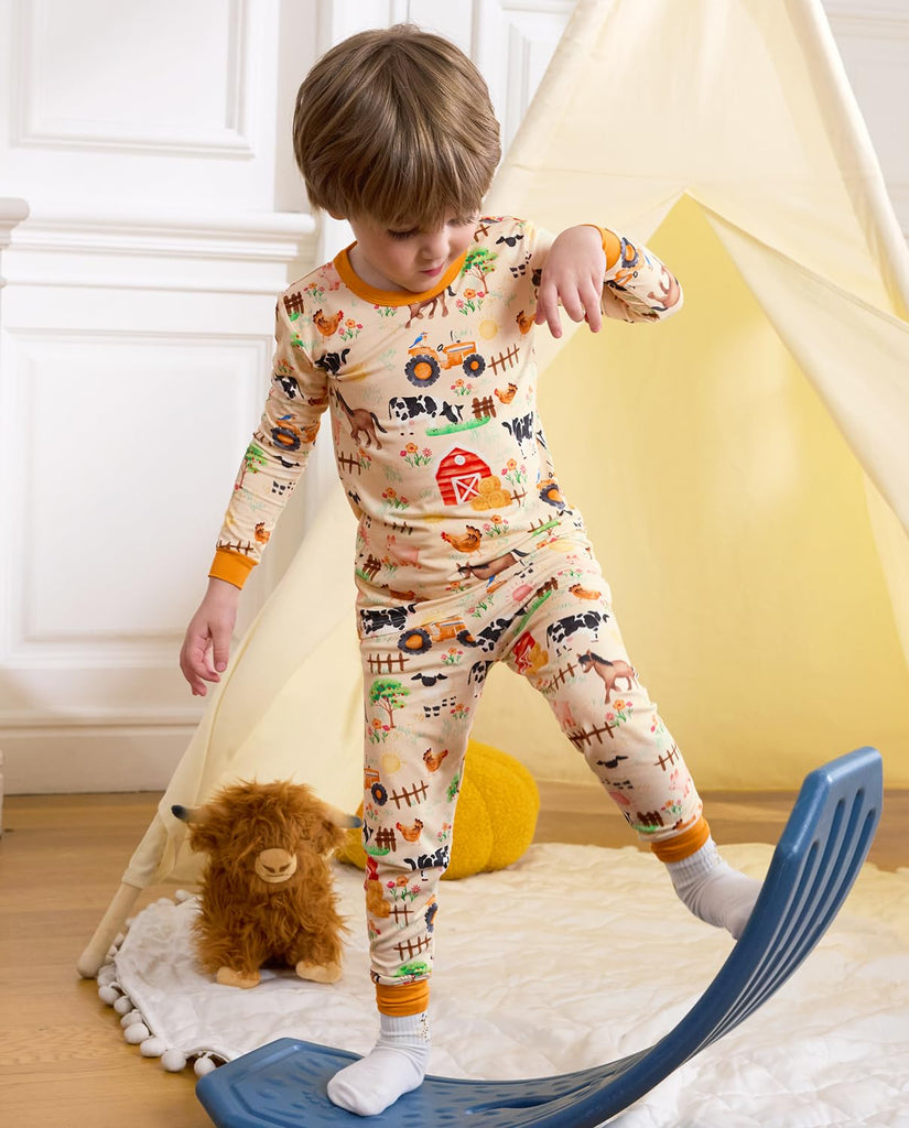 Bamboo Viscose Toddler Kids Pajamas Set, Long Sleeve Boys