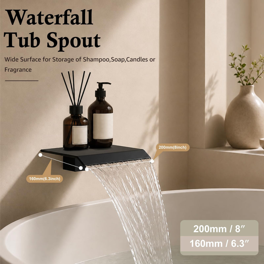 Shower System with Tub Spout,8 Inch Shower Head,Matte Black