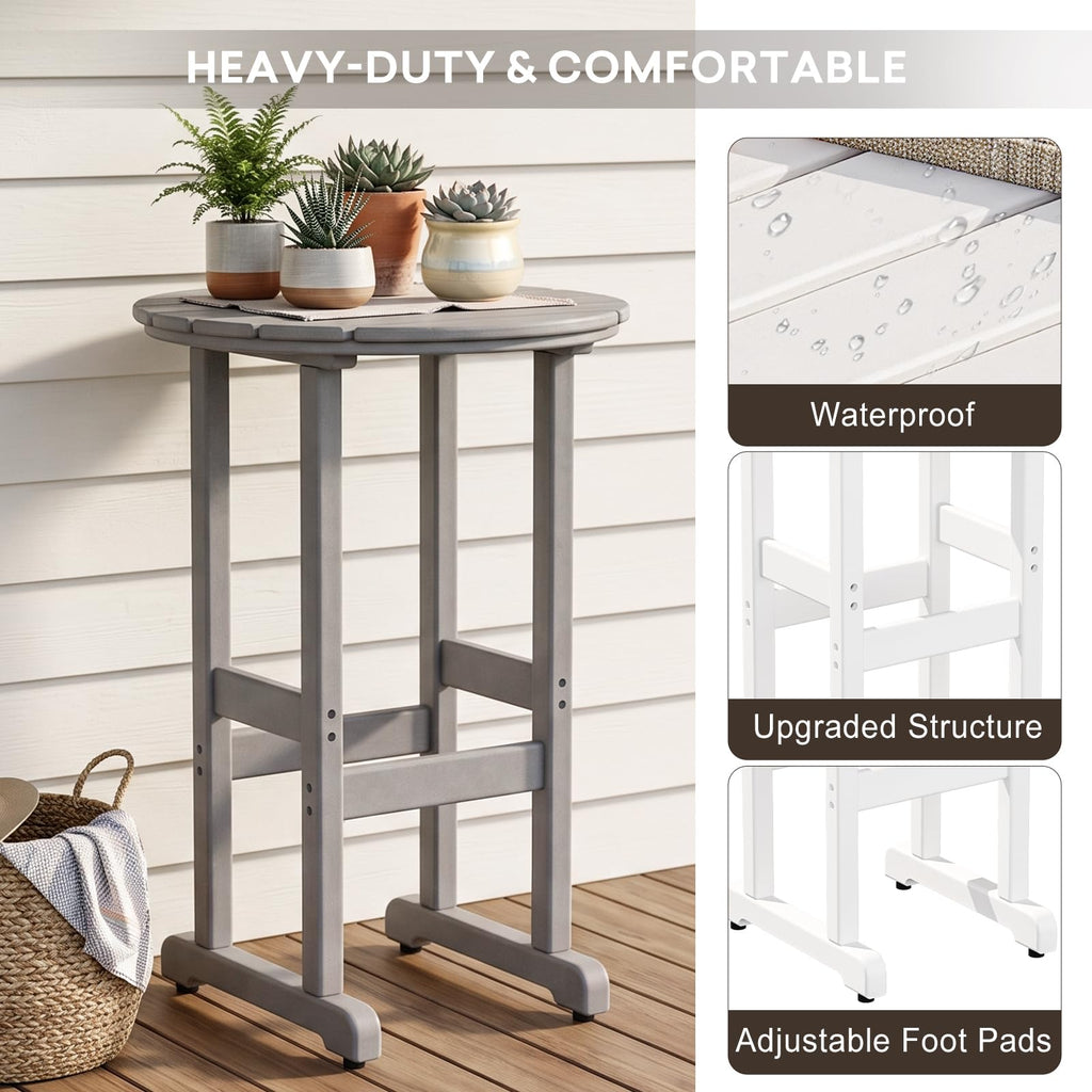 40" Outdoor Bar Table, All Weather HDPE Bar Height Patio Table Counter Round Patio Cocktail Bar Tables, Tall Bistro