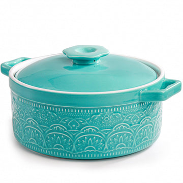2 Quart Round Ceramic Casserole Dish with Lid, 7.5 Inch Covered Casserole for Oven, Glazed Ceramic Baking Dish