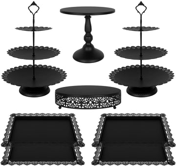 8 Pcs Cake Stand Black Metal Dessert Table Display Set, 3-Tier Cupcake Stand, Cake Display Tower and Cookie Tray Rack
