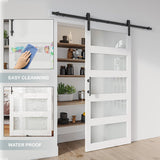 36'' x 84'' Glass Barn Door and 6.6 Ft Hardware Kit Included, MDF White Barn Door Slab with Frosted 