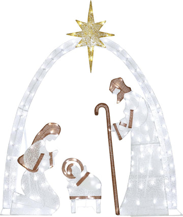 5FT Lighted Nativity Scene Set with 170 LED Lights for Christmas Decoration, Pre-Lit Iridescent Nativity Scene Xmas