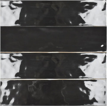 Glossy Black Ceramic Subway Tile 3x12, Handmade Look Wall Tile, Rustic Artisan Zellige Style Backsplash Bathroom
