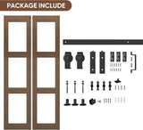Bifold Glass Barn Door, 32Inch Bi Fold Sliding Barn Door Kit with Hardware Include, 3-Panel Glass Ba