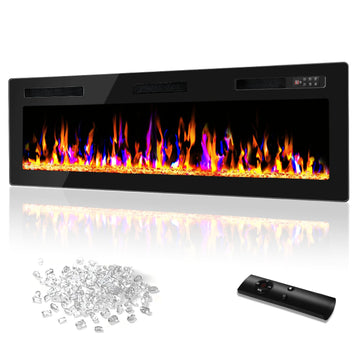 60 Inch Ultra Thin Electric Fireplace-Narrow Bezel Linear Fireplace Heater Recessed Wall Mounted, Remote and Screen