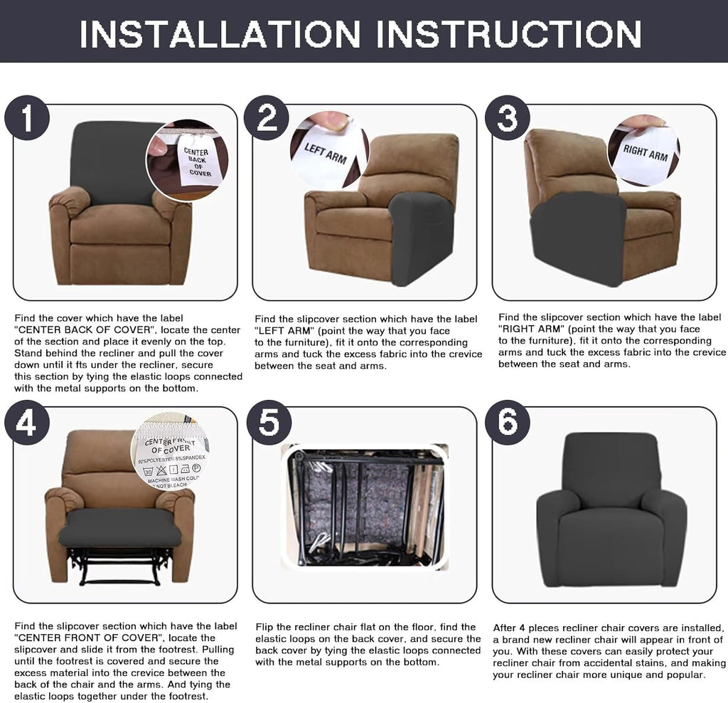 Recliner Covers 4 Pieces Stretch Lazy Boy Recliner Chair Covers That Stay in Place, Covers for Electric Power Lift