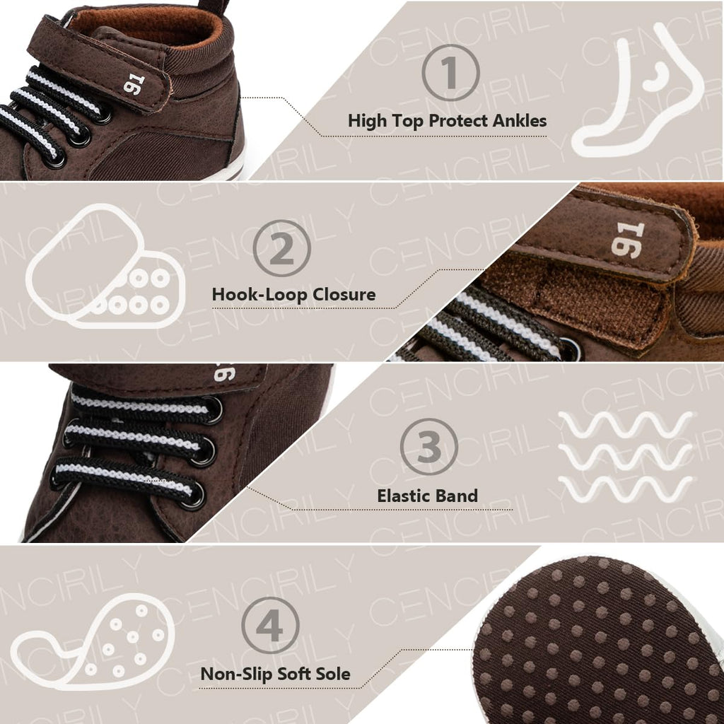 Baby Boys Girls High Top Sneakers Soft Soles Anti Skid Infant Ankle Shoes Toddler Prewalker First Walking Crib Shoes