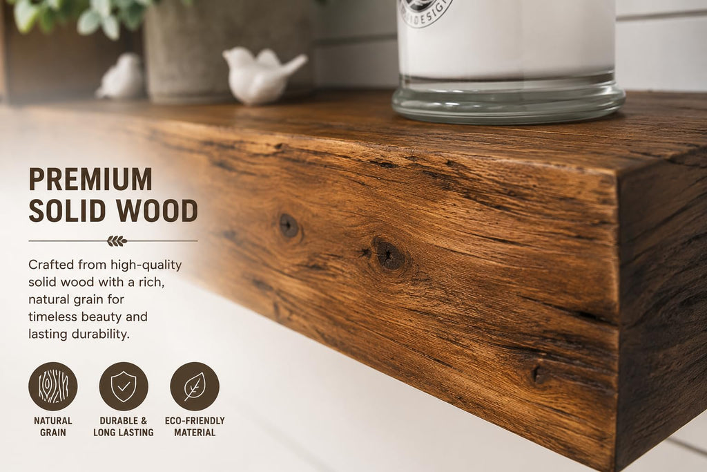 Sheesham Floating Shelves for Wall Set of 3, Rustic Wall Mounted Ledge Shelf (18 Inch)