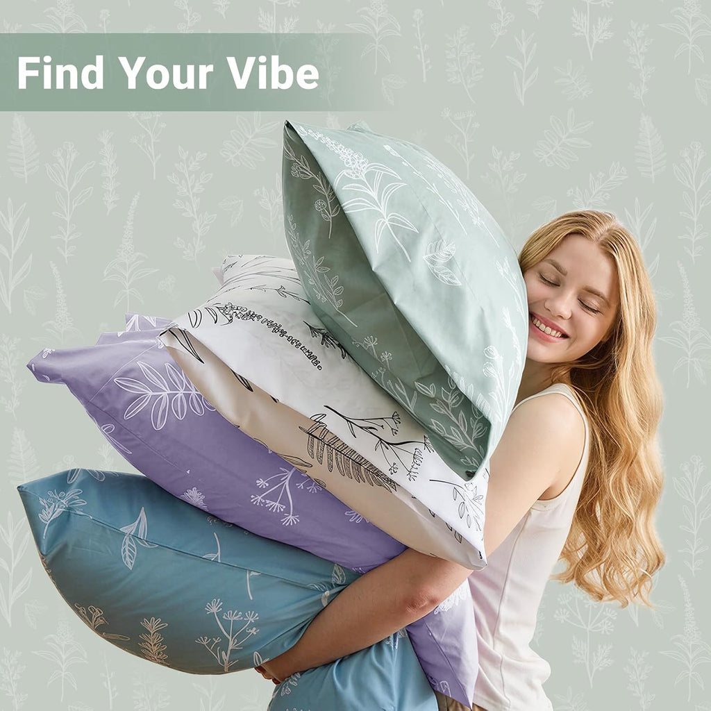 Duvet Cover Queen, Reversible Floral Green Duvet Cover Set with Zipper Closure, 3 Pieces Botanical Patterns Soft