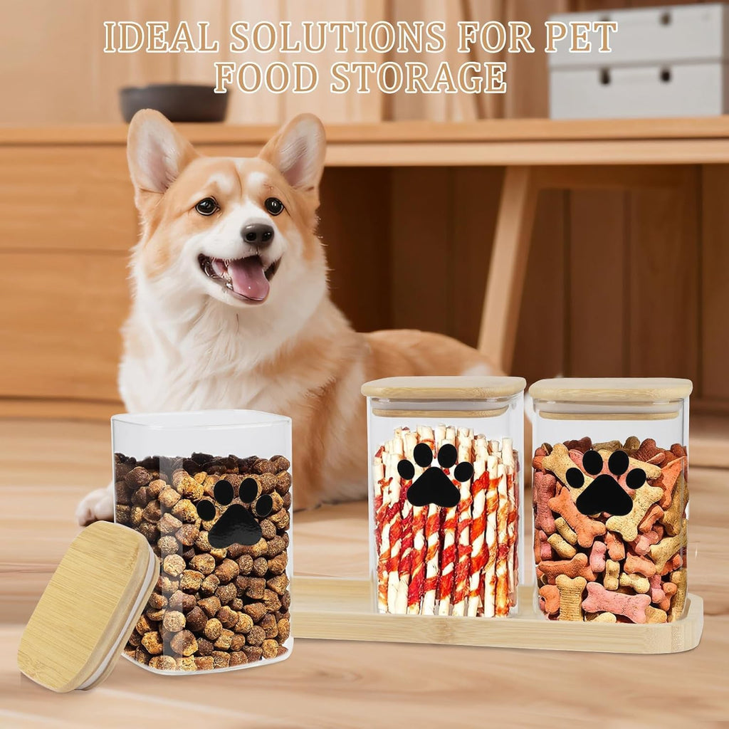 Dog Treat Container airtight Treats jar for countertop Closet Dog Food Storage 3 Jars with Tray Great for organizing
