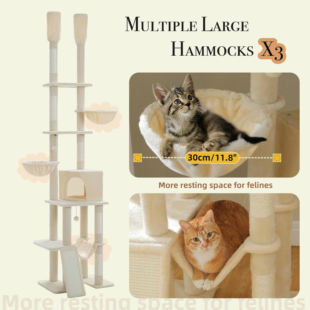 Floor to Ceiling Cat Tree, 85-112" Tall Cat Tower with Dual Posts
