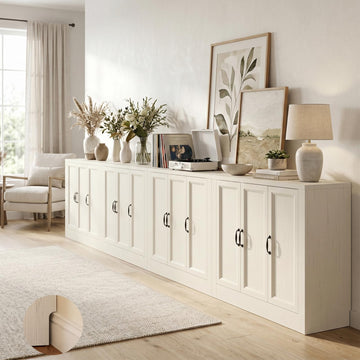 157" W Modern Buffet Cabinet with 12 Doors, Modular Sideboard Cabinet with Baseboard Design & Adjustable Shelves