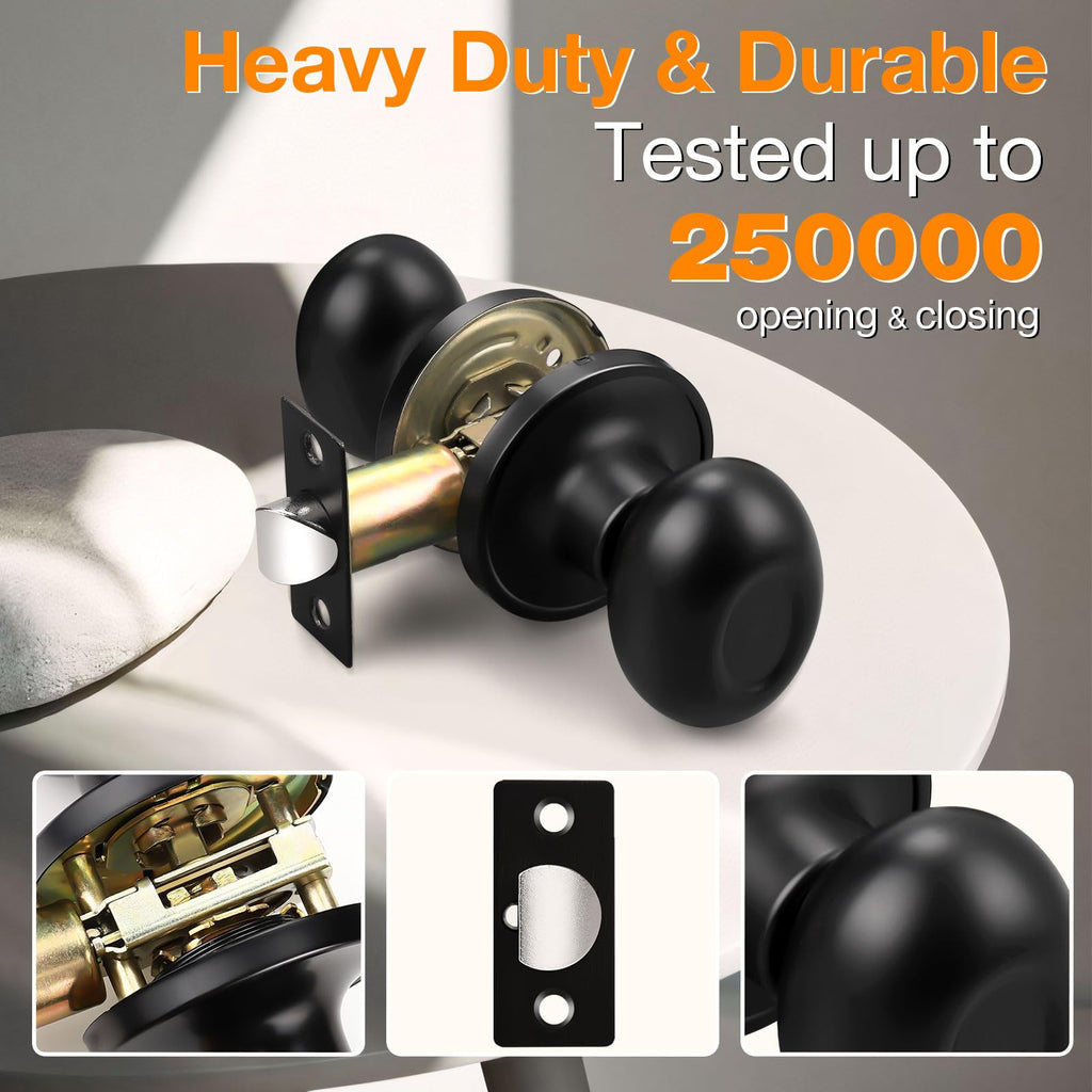 6 Pack Passage Door Knobs Oval Egg Shaped Door Knobs Laundry Passage Function Locksets Without Key in Black Finish