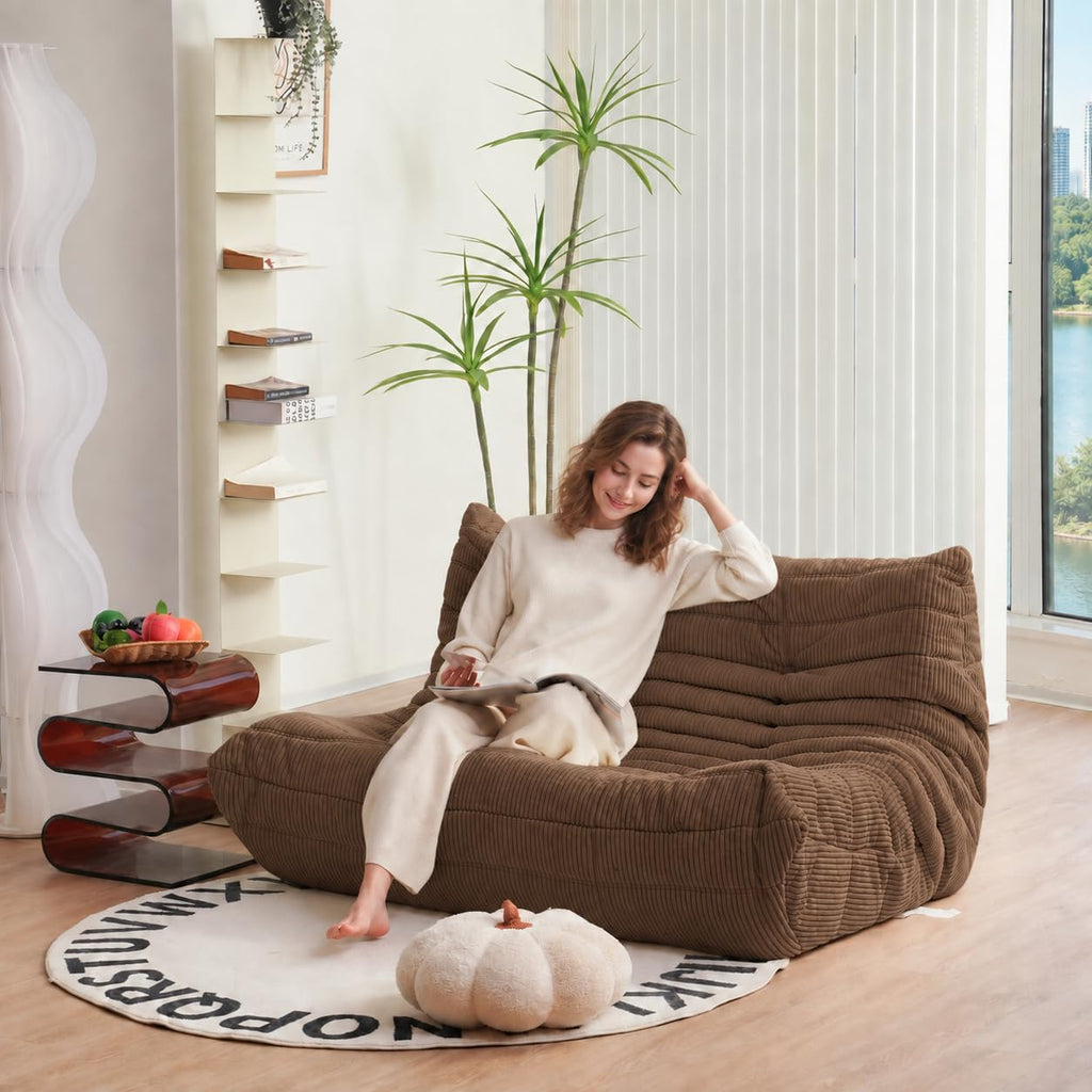 Fireside Loveseat, Corduroy Armless Floor Sofa, 2-Seater, Brown Sugar