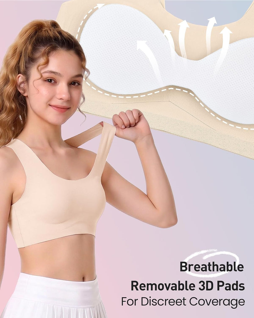 Girls Training Bras, Seamless Sports Bras with Removable Pads
