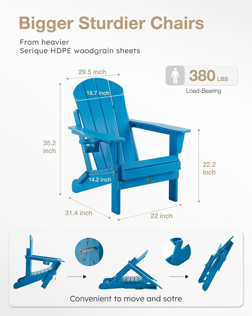 Folding Adirondack Chair Wood Texture, Patio Chairs Weather Resistant, Outdoor Chair, Lawn Chair with Cup Holder