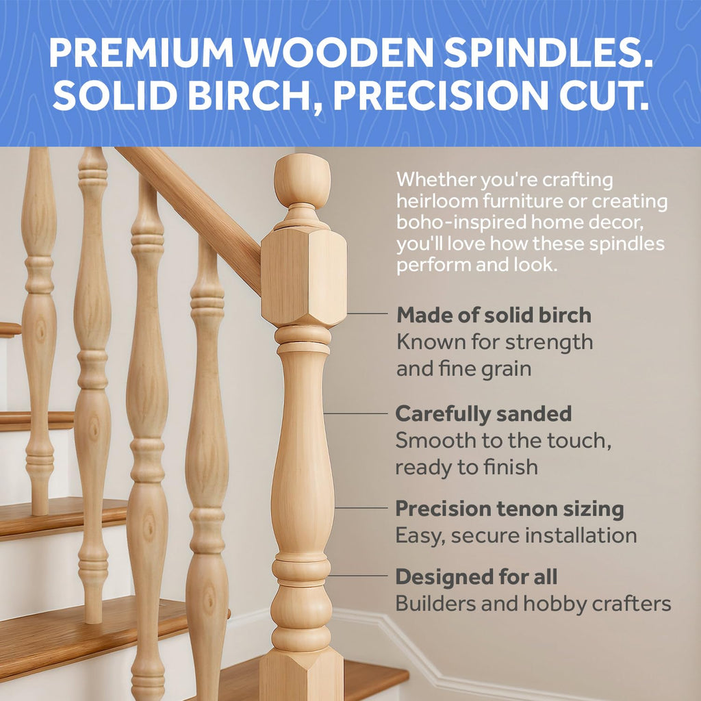 Wooden Baluster Spindles 11-1/2", Pack of 25 Spindles for Crafts, Woodworking, and Furniture