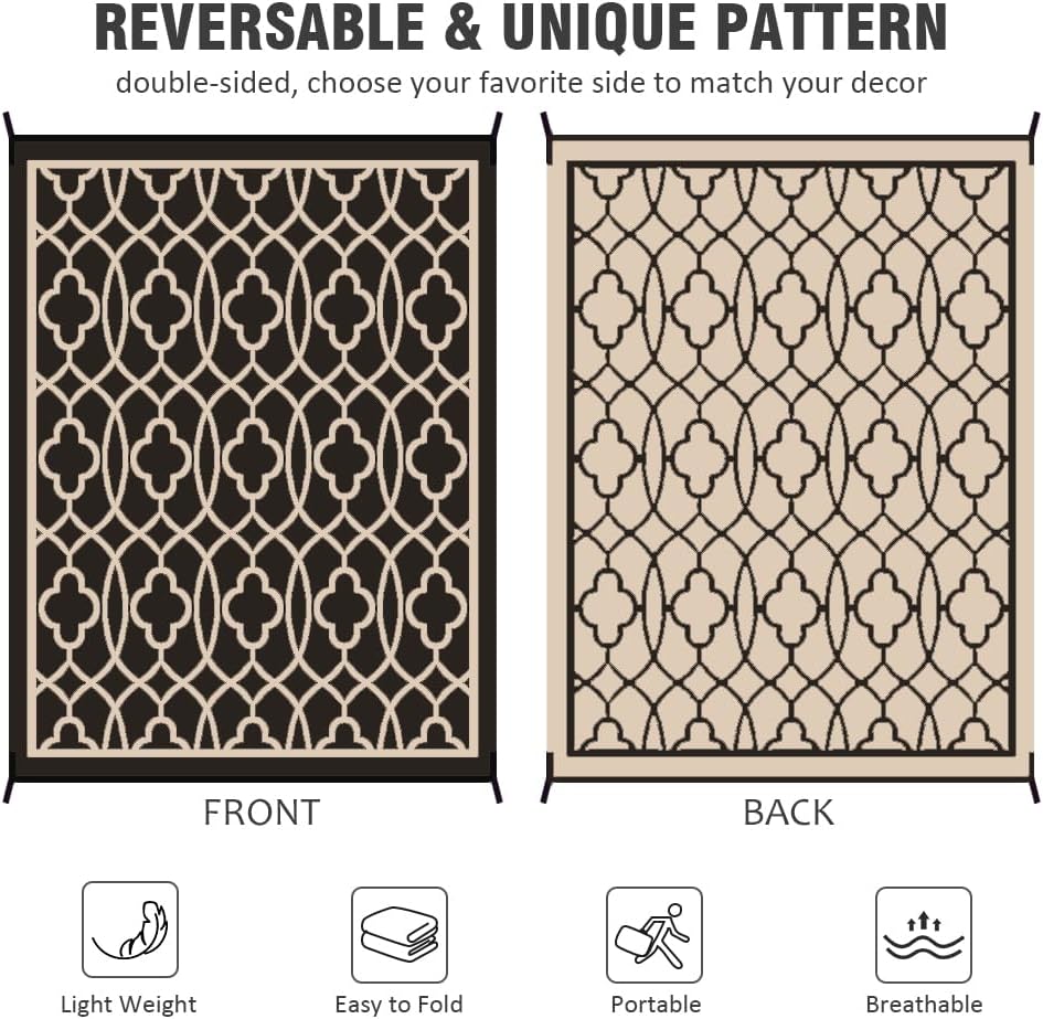 Reversible Mats - Outdoor Rugs 9'x12' s Clearance, Plastic Straw Rugs Waterproof, Portable, Outdoor RV Camping Rug