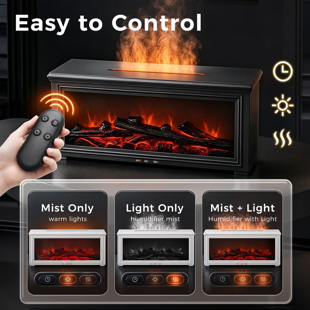 Fireplace Flame Humidifier, 280ml Essential Oil Diffuser