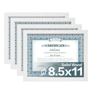 8.5x11 Picture Frames Set of 4, Made of Solid Wood Covered by Plexiglass for Document, Diploma, Certificates and