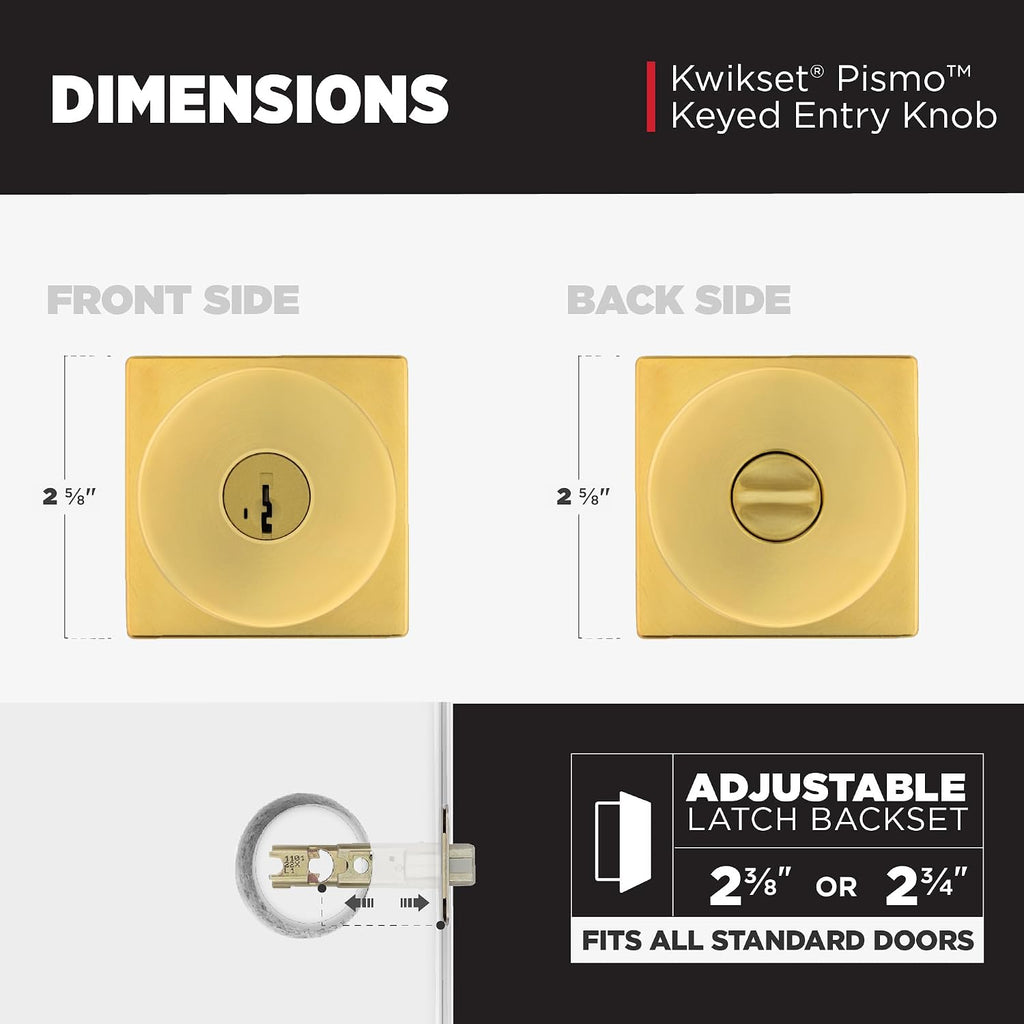 Pismo Entry Door Knob with Lock and Key, Secure Keyed Handle Exterior Doorknob, Front Entrance and Bedroom, Satin