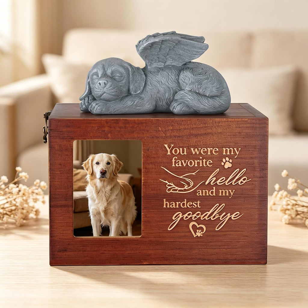 Pet Urn for Dogs Wooden Ashes Keepsake Memory Box with Photo Frame Pet Loss Sympathy Remembrance Cremation Urns