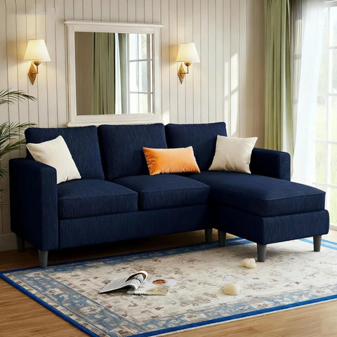 JAMFLY 3-Seat Convertible L-Shaped Sectional Sofa with Reversible Ottoman