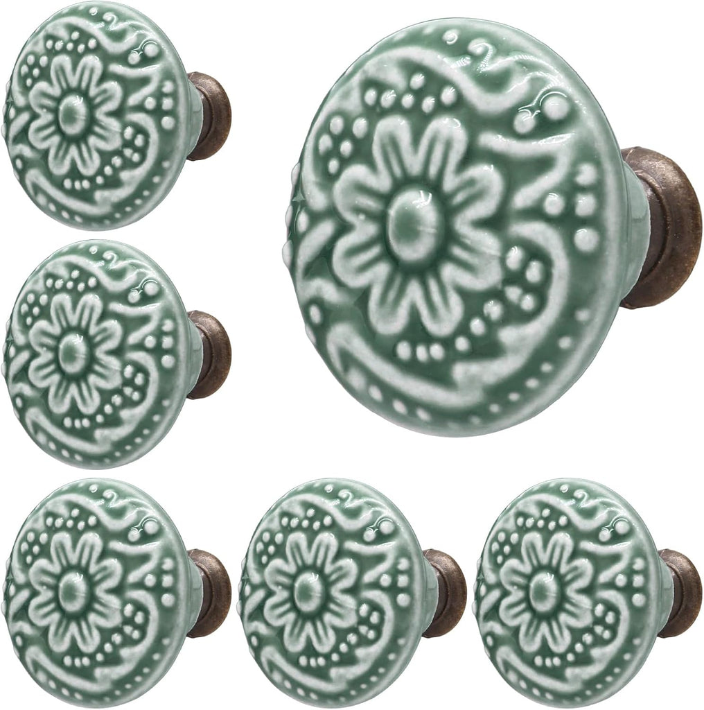 Green Ceramic knobs, Kitchen Cabinet Knobs, Retro Dresser Knobs, Drawer Knobs, Furniture Decorative Knobs and Pulls for