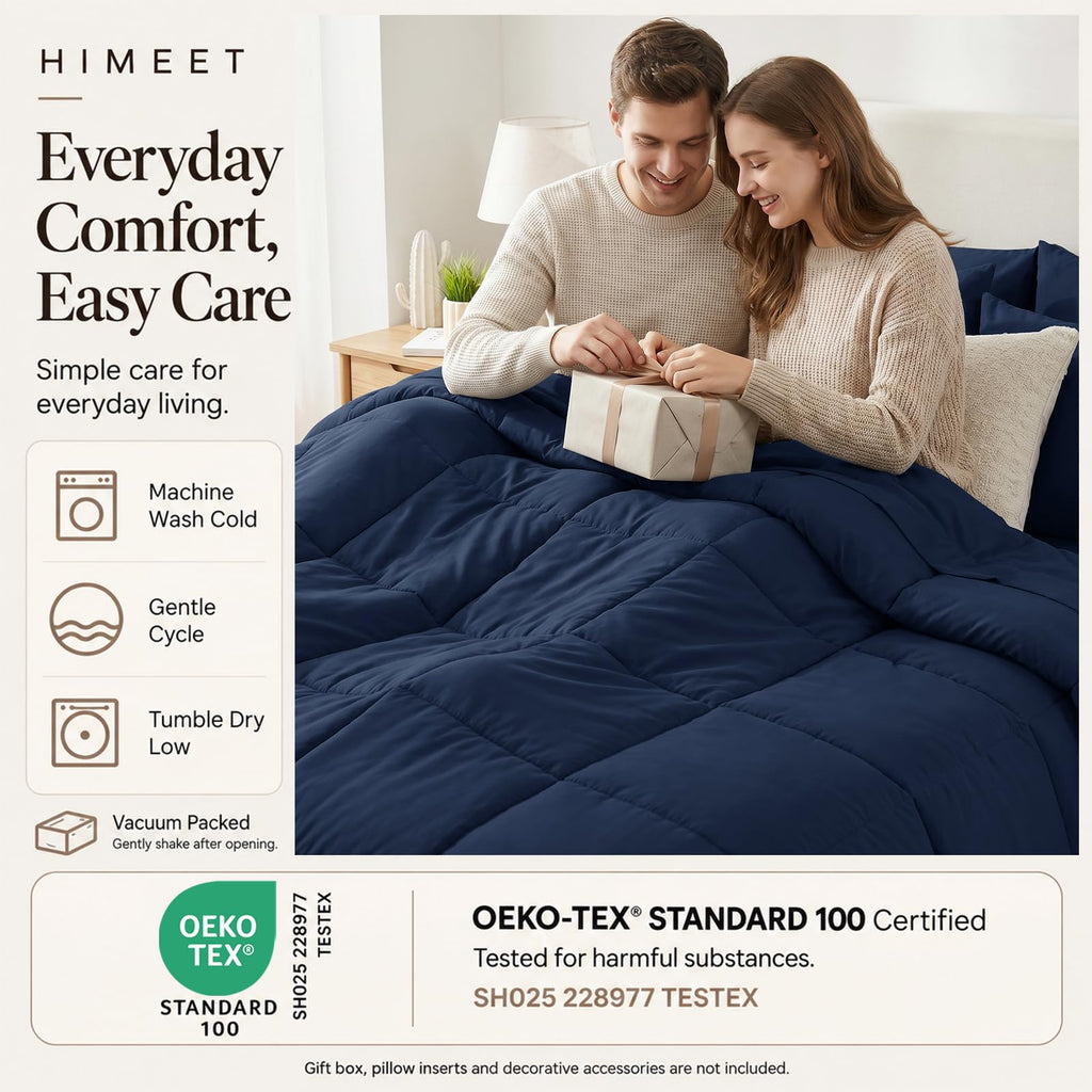 Comforter Set Navy, 7 Pieces Bed in a Bag