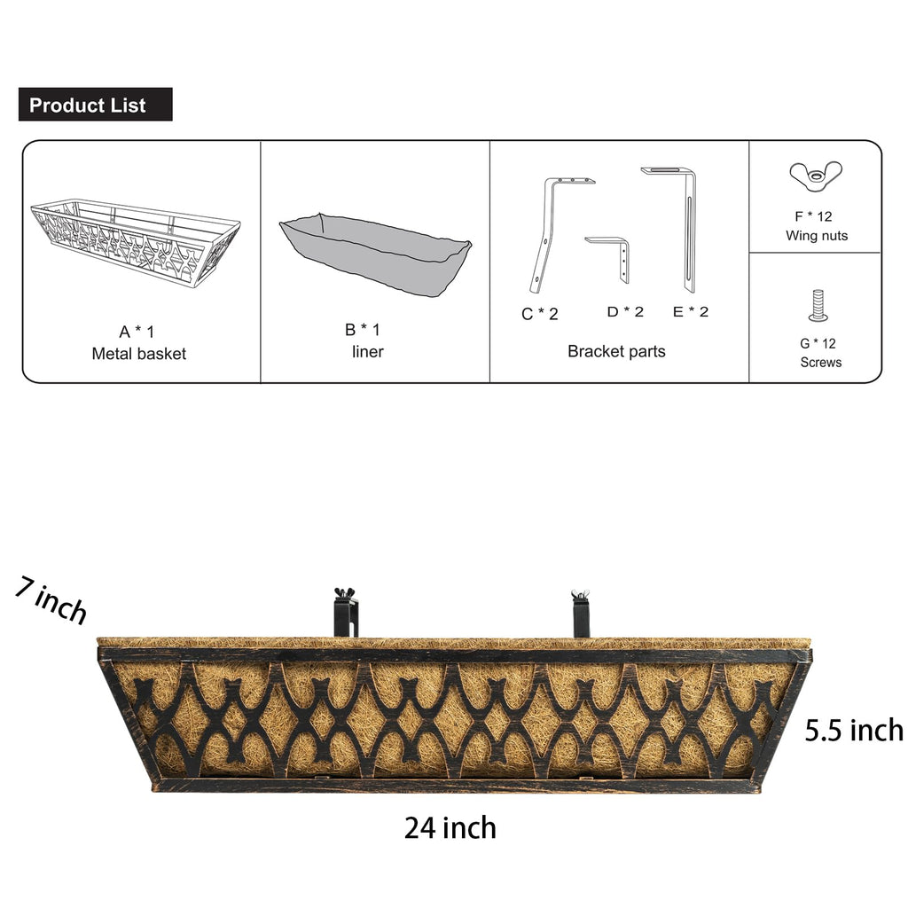 4 Pack 24 Inch Window Boxes Planters Railing Planter Box with Adjustable Brackets for Porch Fence Patio Balcony