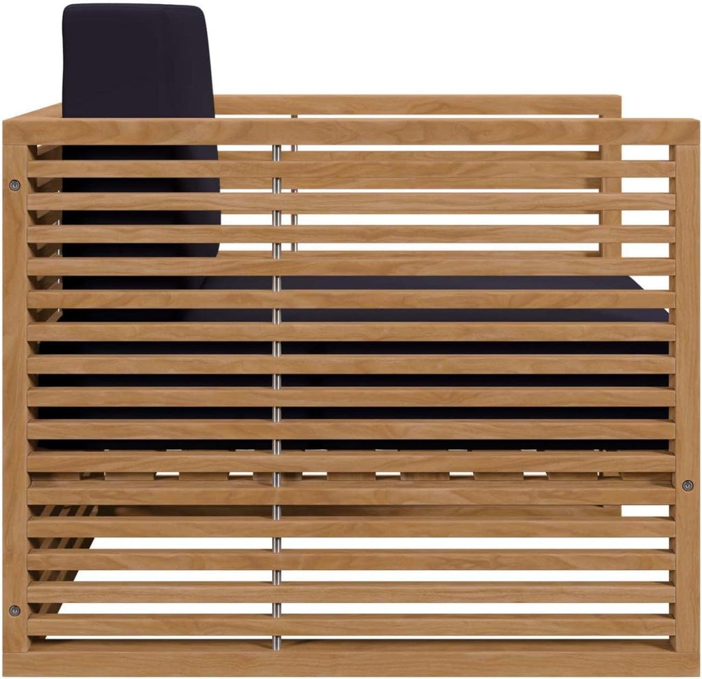 Carlsbad Modern Fabric/Teak Wood Outdoor Armchair in Navy/Natural