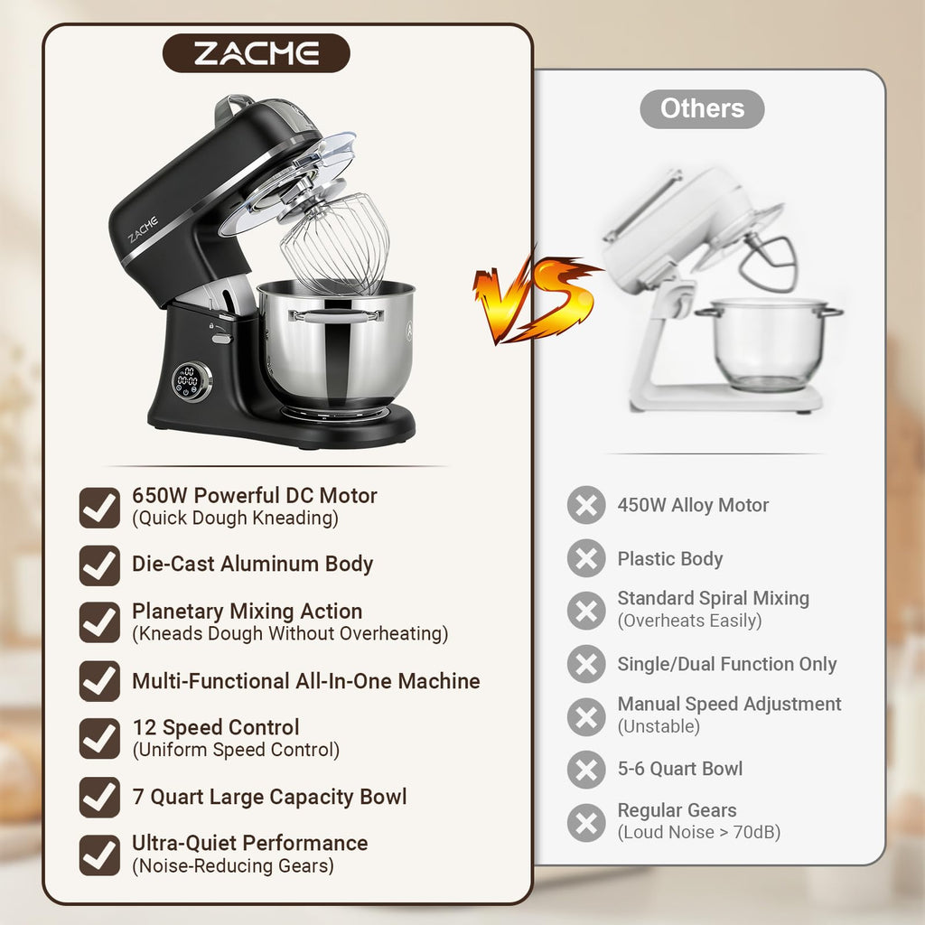 7 Quart Stand Mixer Aluminum Die Casting, 650W 12 Speed Tilt-Head Kitchen Electric Stand Mixer, Household Food Mixer