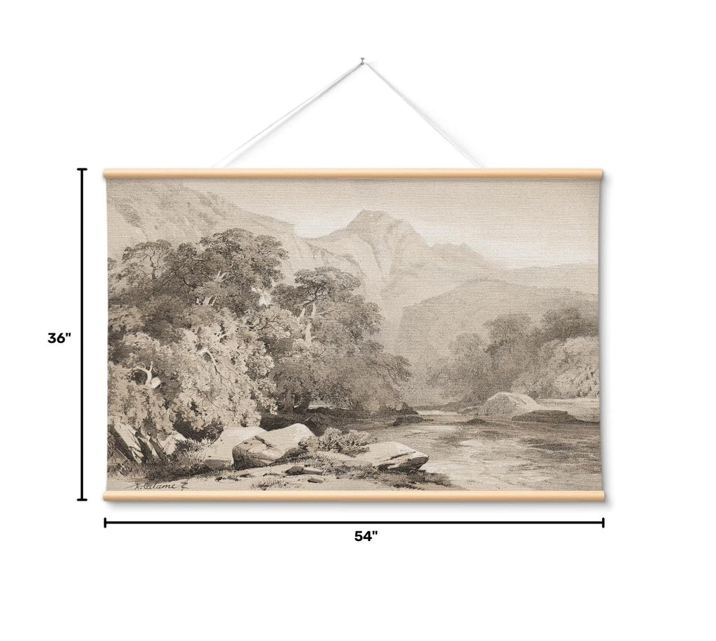 Extra Large Canvas Wall Art - Vintage Landscape Sketch, 36x54 Inch