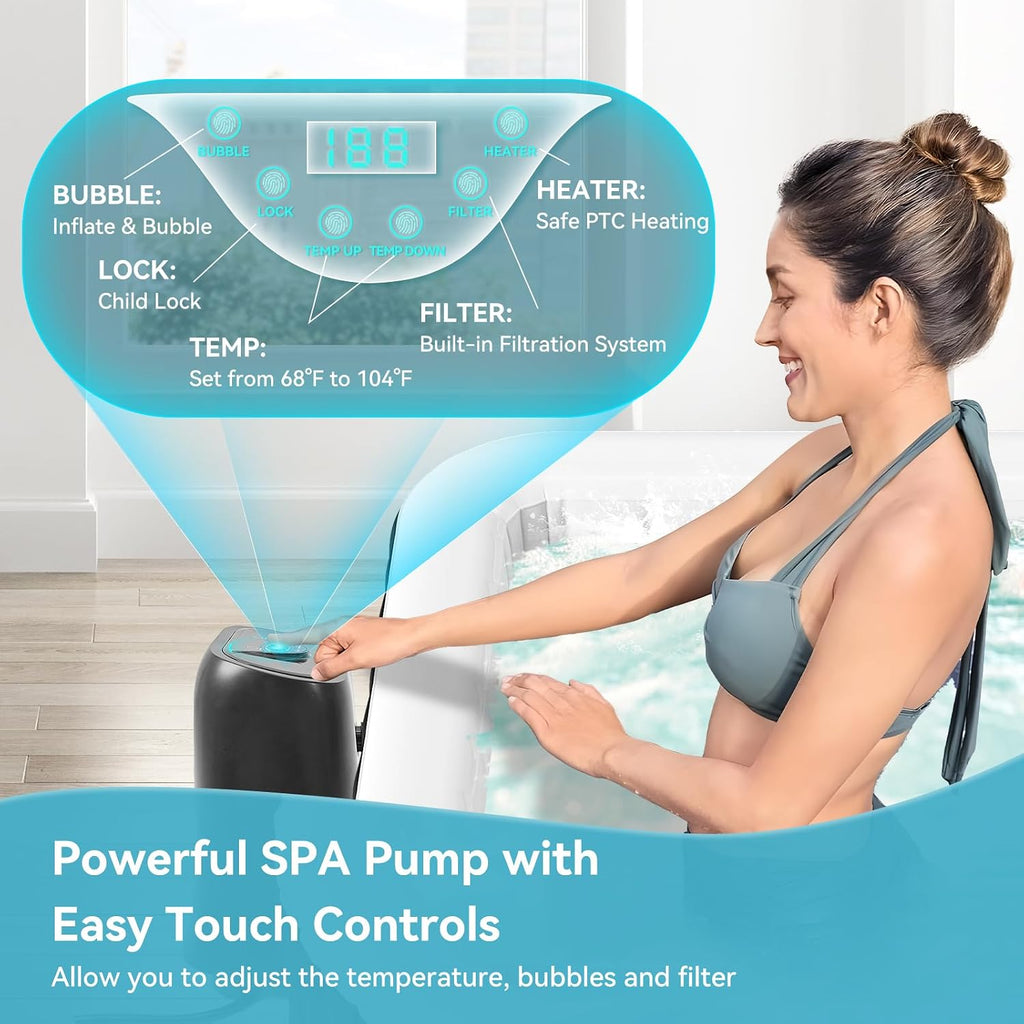 Inflatable Hot Tub, Large Square Portable Blow Up Hot Tub, 2-4 Person Leak-Proof PVC Outdoor Spa with 120 Air Jets