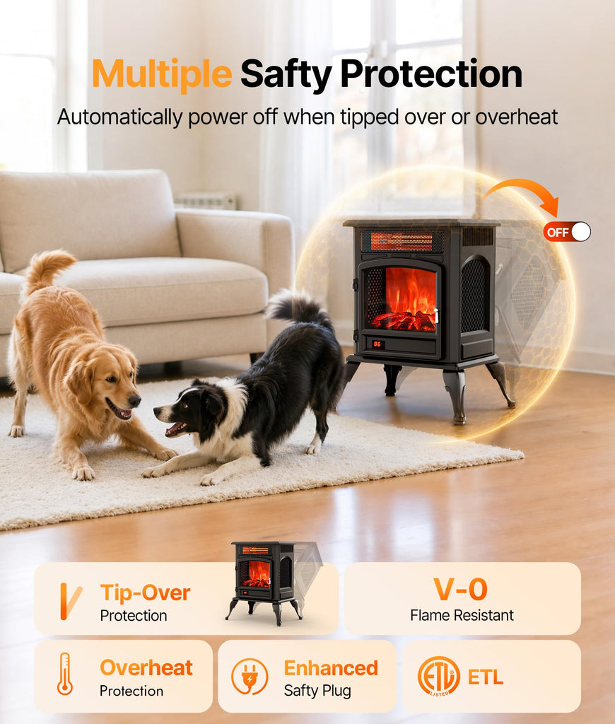 Electric Fireplace Stove Heater with 3D Flame, 1500W &Flame-Only Mode