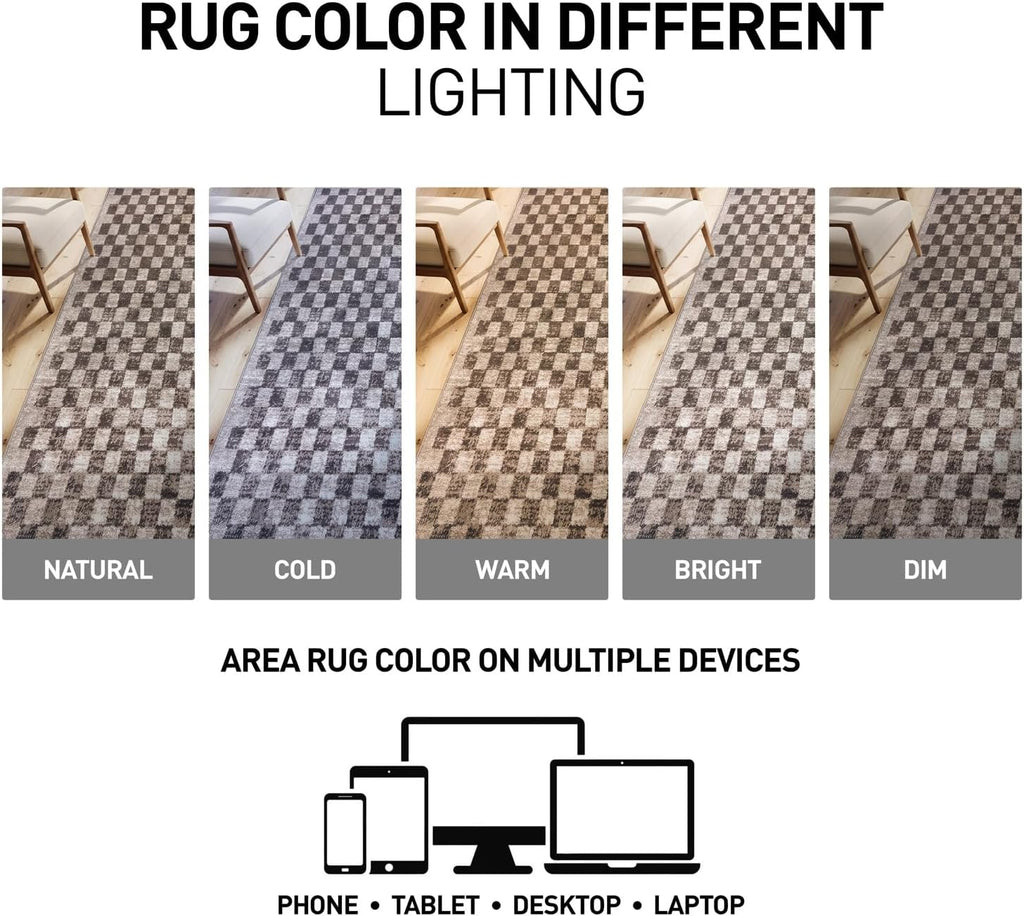 Contemporary Checkered Grid Textured Area Rug Beige