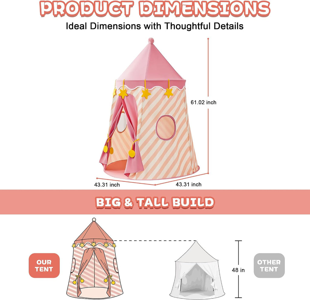 Kids Play Tent, Princess Castle Pop Up Tent Kids with Star and Window, Portable Toddler Play Tent Indoor Outdoor