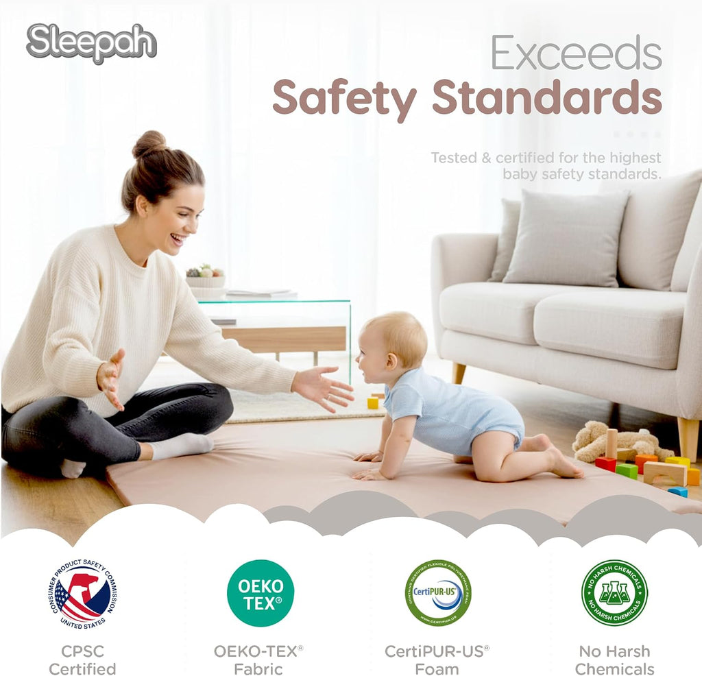 Play Mat for Floor (50" x 50") Waterproof Vegan Leather - Easy to Clean w Removable Cover - Mat for Tummy Time