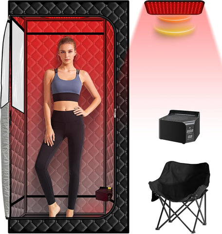 Smartmak Portable Sauna with Infrared 660nm Red Light Therapy Lamp for Home Relaxation