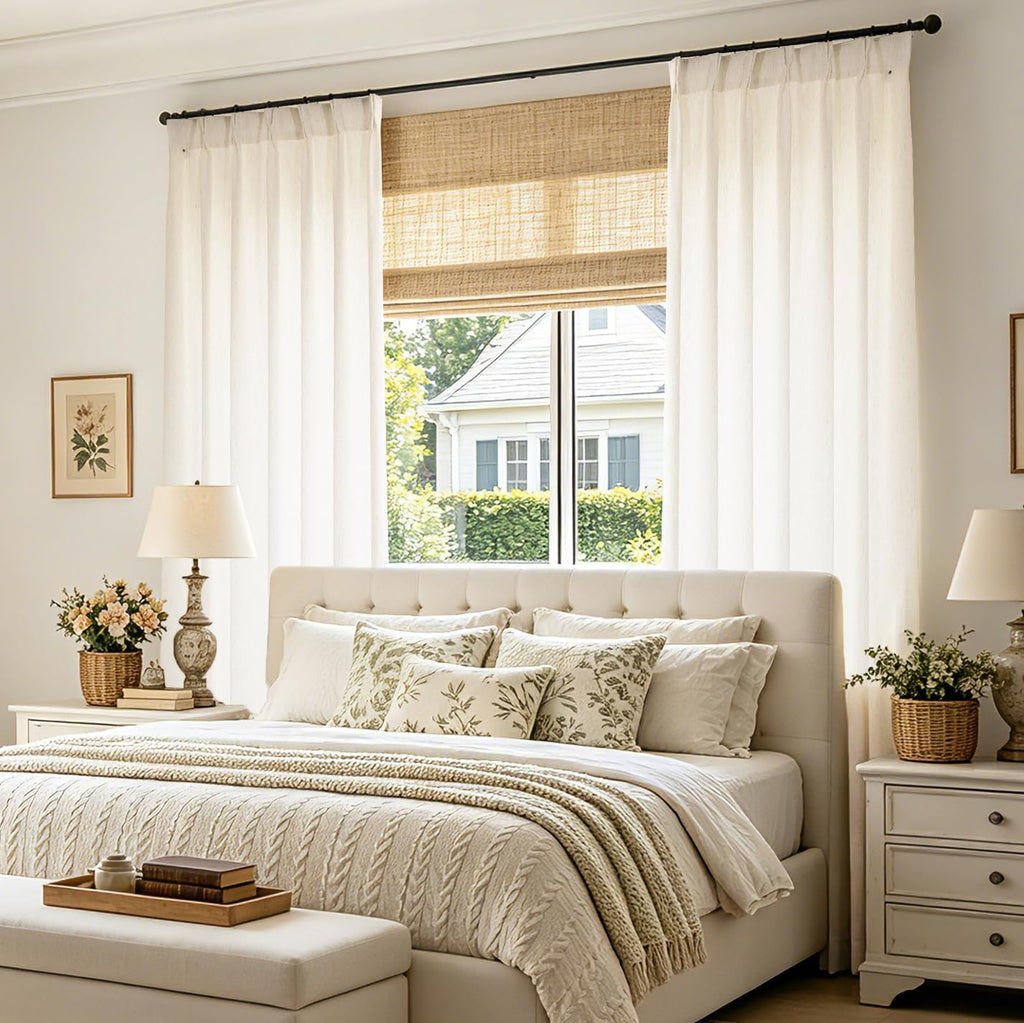 Pinch Pleated Curtains 96 Inches Long 2 Panels for Living Room Bedroom, Semi Sheer Light Filtering Curtain Boho