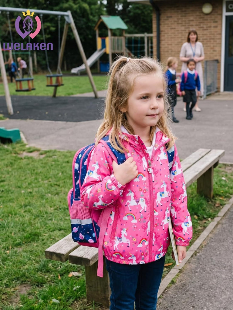 Girls' Lightweight Water-Resistant Jacket Lined Zip-Up Windbreaker with Pockets for Kids & Toddler