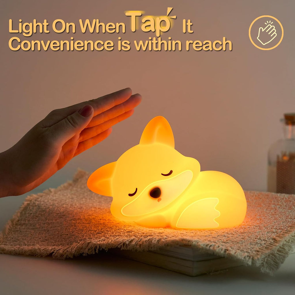 Fox Night Light, LED Squishy Novelty Animal Lamp, Food Grade Silicone, 2 Level Dimmable, Nursery Nightlight for Desk