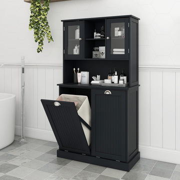 Tall Tilt Out Laundry Hamper Cabinet with 2 Removable Baskets, Laundry Room Cabinets and Storage Furniture with