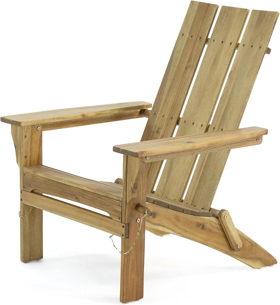 Foldable Adirondack Chair, Weather Resistant Wood Patio Outdoor Club Chair for Porch, Deck & Garden, Natural