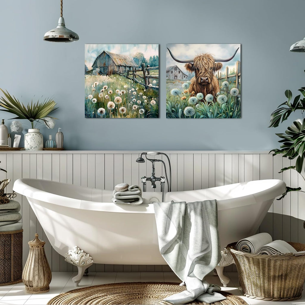 Highland Cow Wall Decor Teal Cow Canvas Print Wall Art20x20 In