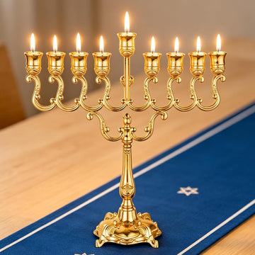 ‌9 Branch Gold Hanukkah Candle Holder Jewish Menorahs