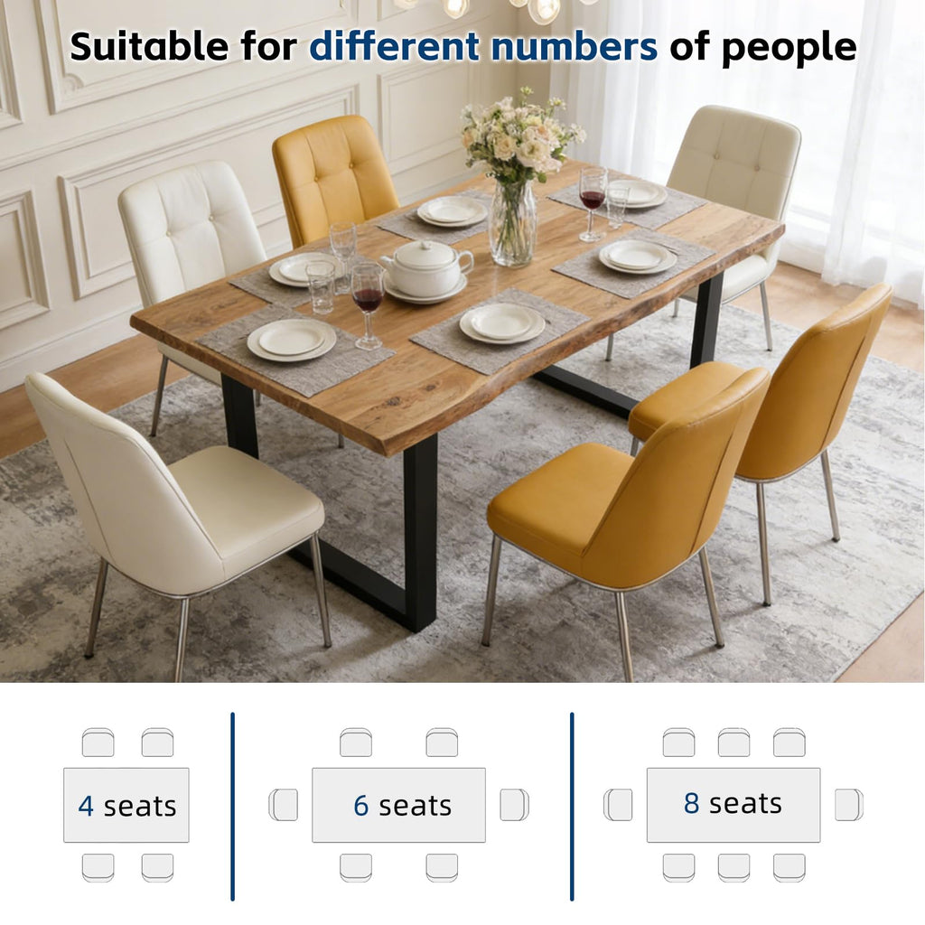 Industrial Solid Wood Dining Table, 2" Solid Wood Top, Live Edge Style Kitchen Table for 4-8 People, Farmhouse Dining