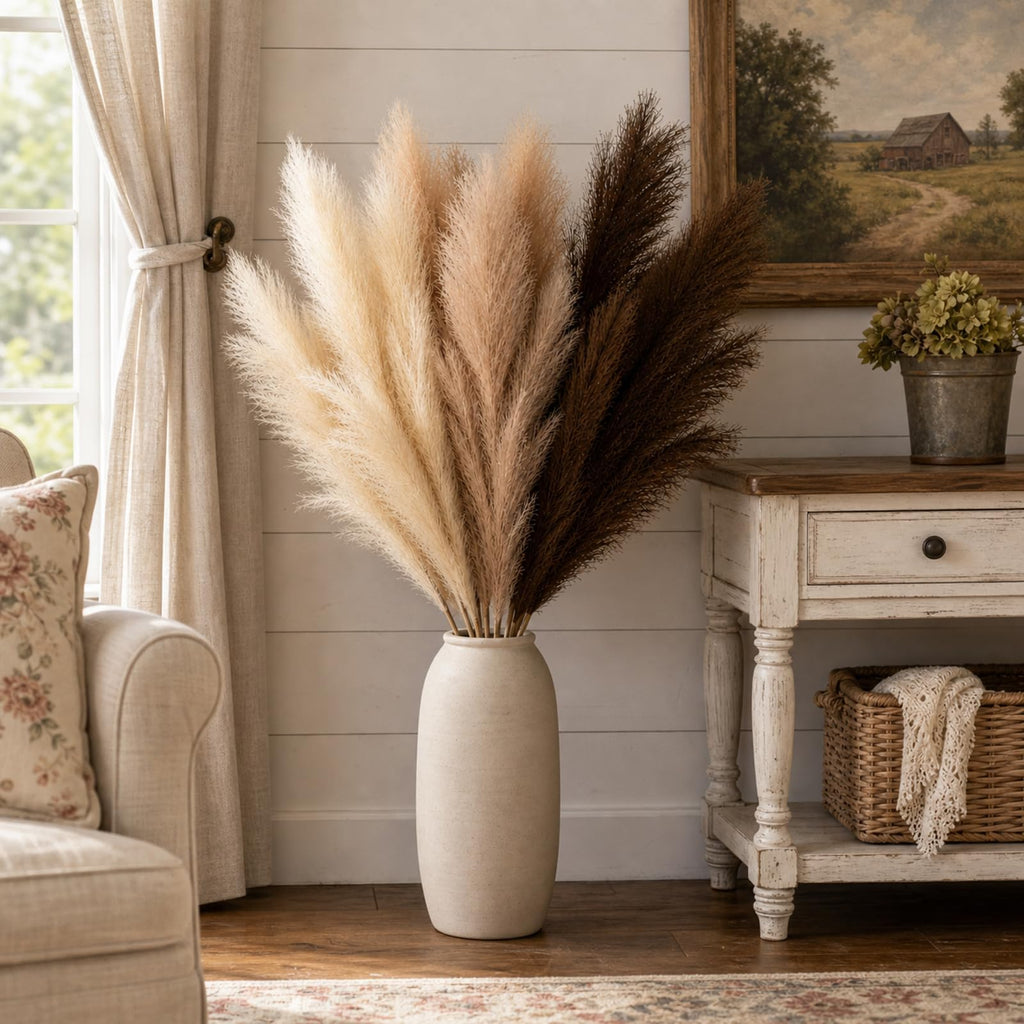 9 PCS 45" Artificial Pampas Grass Dark Brown & Beige & Brown