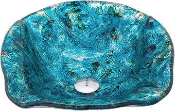 Bathroom Vessel Sinks Artistic Light Blue Tempered Glass Vessel Bowl Sink Counter Top Installation Bathroom Vanity